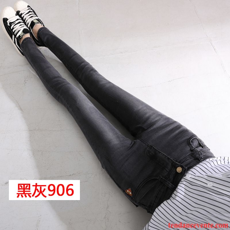 Jeans Femme Printemps Extensible Middle Waisted Mince Pantalons Crayon Moulant Bleu Clair Noir