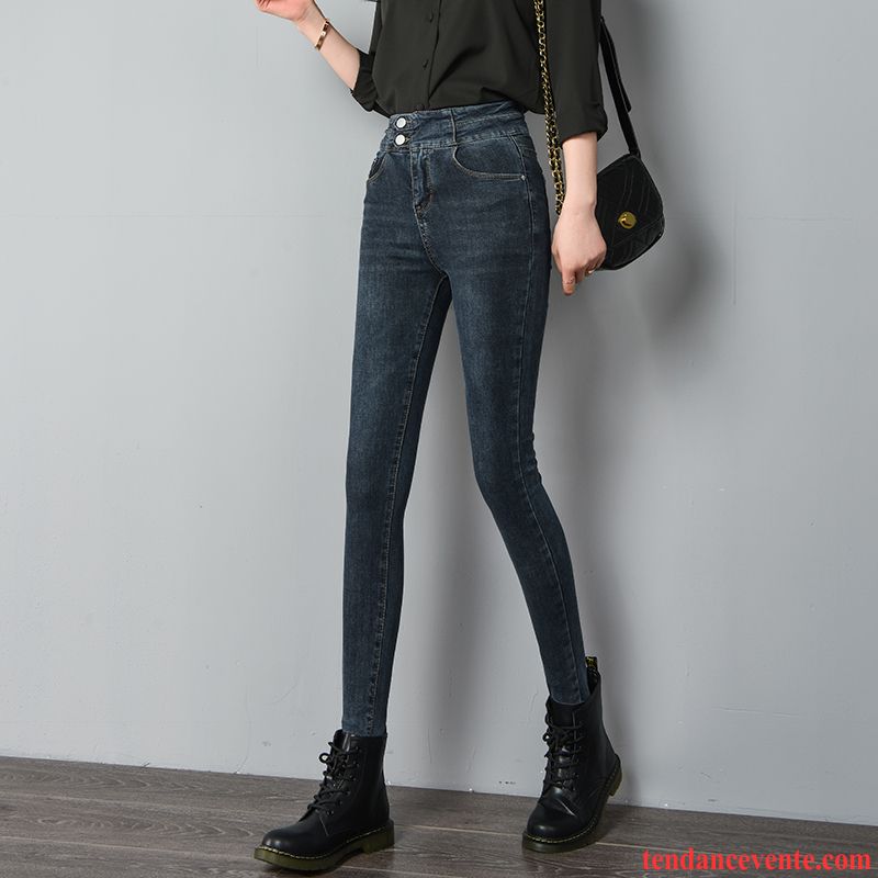 Jeans Femme Serrer Printemps Forme Haute Cintrée Pantalon L'automne Maigre Noir