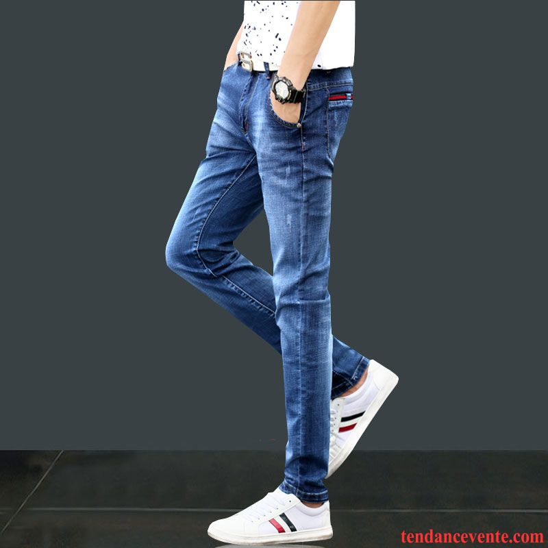 Jeans Homme Décontractée Jambe Droite L'automne Extensible Slim Pantalon Bleu