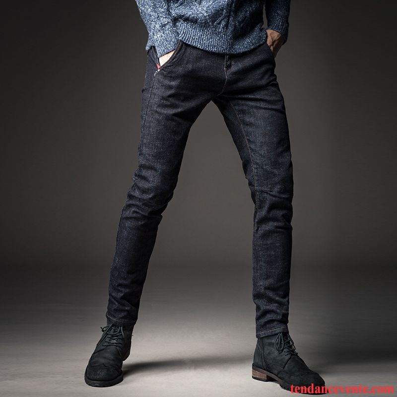 Jeans Homme Fashion Noir Mode Homme L'automne Hiver Slim Décontractée Tendance Jeunesse Pantalon Kaki Pas Cher