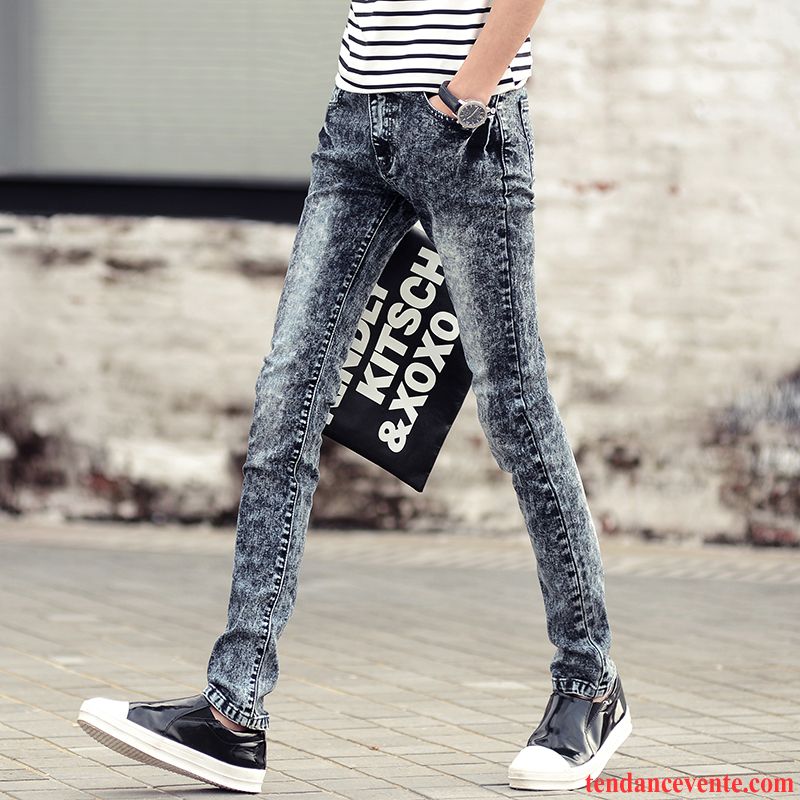 Jeans Homme Gris Gris Rétro Homme Fleur Jambe Droite Décontractée L'automne Slim Maigre Pantalon Tendance Tous Les Assortis Or