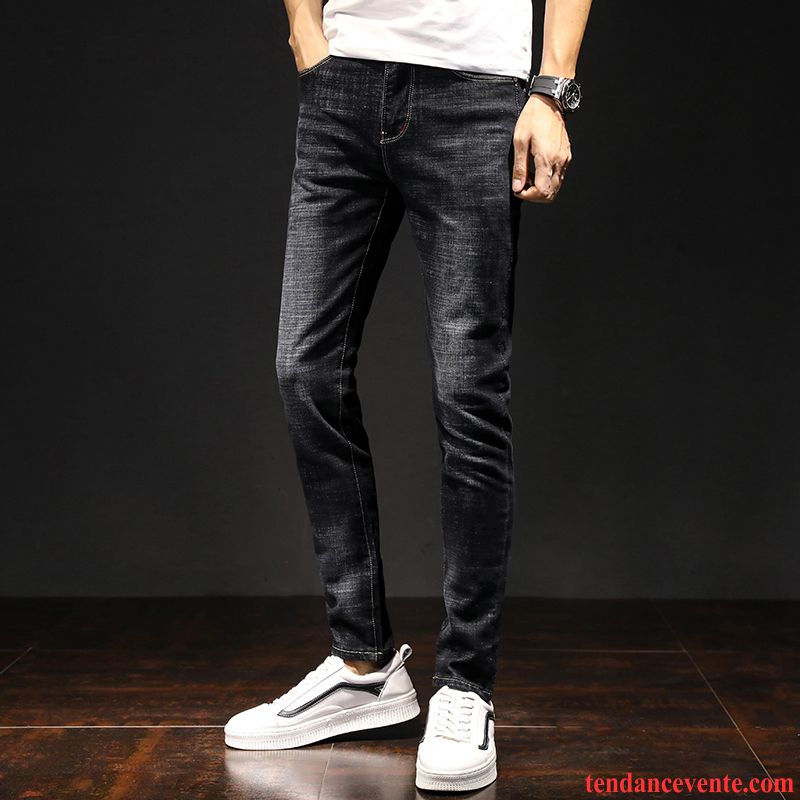 Jeans Homme L'automne Étudiant Tendance Pantalon Bleu Slim Noir