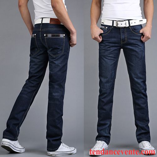 Jeans Homme Légère Jambe Droite Pantalon Jeunesse Baggy Pantalons Bleu Clair