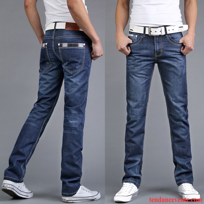 Jeans Homme Légère Jambe Droite Pantalon Jeunesse Baggy Pantalons Bleu Clair