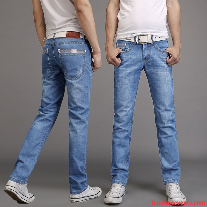 Jeans Homme Légère Jambe Droite Pantalon Jeunesse Baggy Pantalons Bleu Clair