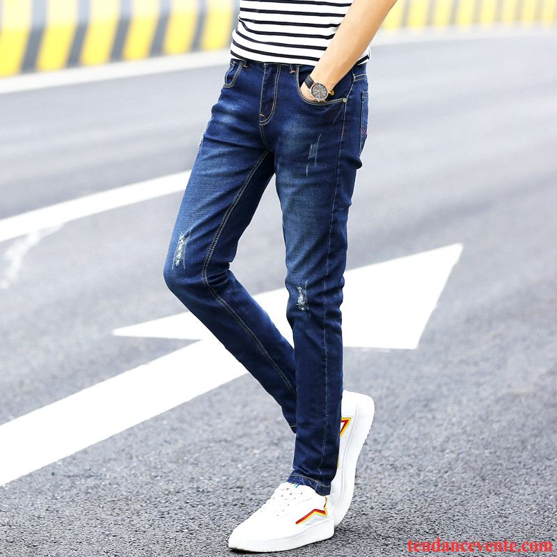 Jeans Homme Moulant Slim Étudiant L'automne Pantalon Bleu Noir