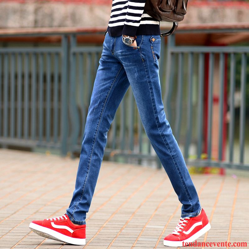 Jeans Homme Moulant Slim Étudiant L'automne Pantalon Bleu Noir