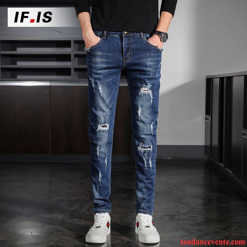 Jeans Homme Neuvième Pantalon Été Slim Légère Tendance Maigre Bleu Clair