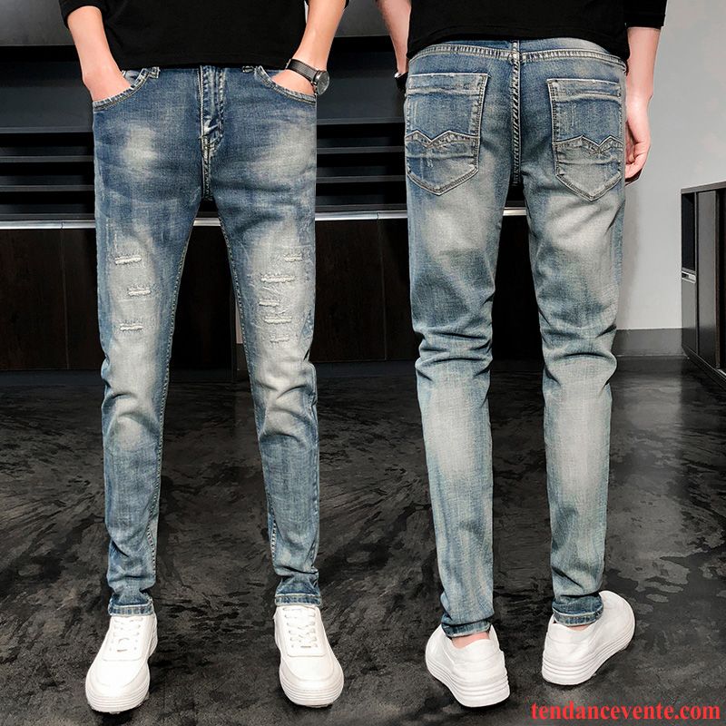 Jeans Homme Neuvième Pantalon Été Slim Légère Tendance Maigre Bleu Clair