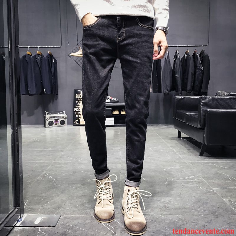 Jeans Homme Pantalon Effiloché Tous Les Assortis Décontractée Tendance L'automne Noir