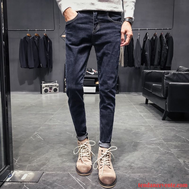 Jeans Homme Pantalon Effiloché Tous Les Assortis Décontractée Tendance L'automne Noir