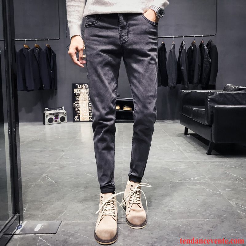 Jeans Homme Pantalon Effiloché Tous Les Assortis Décontractée Tendance L'automne Noir