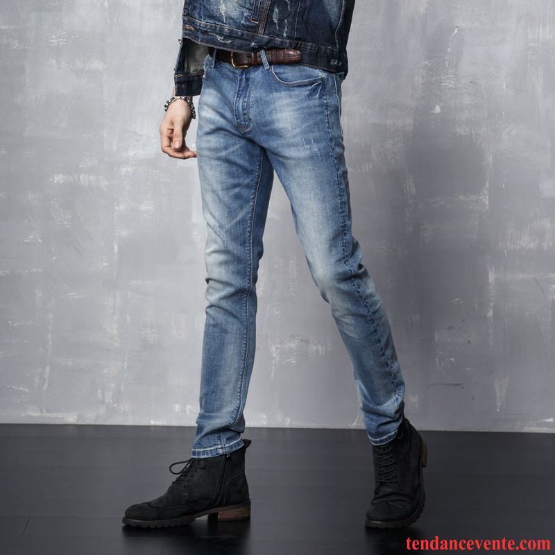 Jeans Homme Pantalon Mince Maigre Slim Été Printemps Bleu