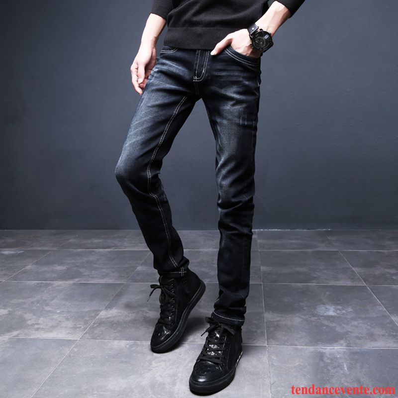 Jeans Homme Pas Cher Fashion Jeunesse Noir Beaucoup Homme Hiver L'automne Renforcé Pantalon Slim Tendance Plus De Velours Pas Cher