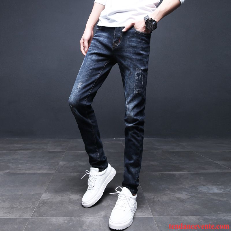 Jeans Homme Pas Cher Fashion Jeunesse Noir Beaucoup Homme Hiver L'automne Renforcé Pantalon Slim Tendance Plus De Velours Pas Cher