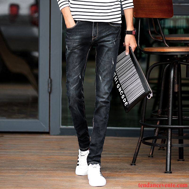 Jeans Homme Pas Cher Taille Haute Pantalon Bleu Slim Plus De Velours Maigre Hiver Homme Extensible L'automne Tendance