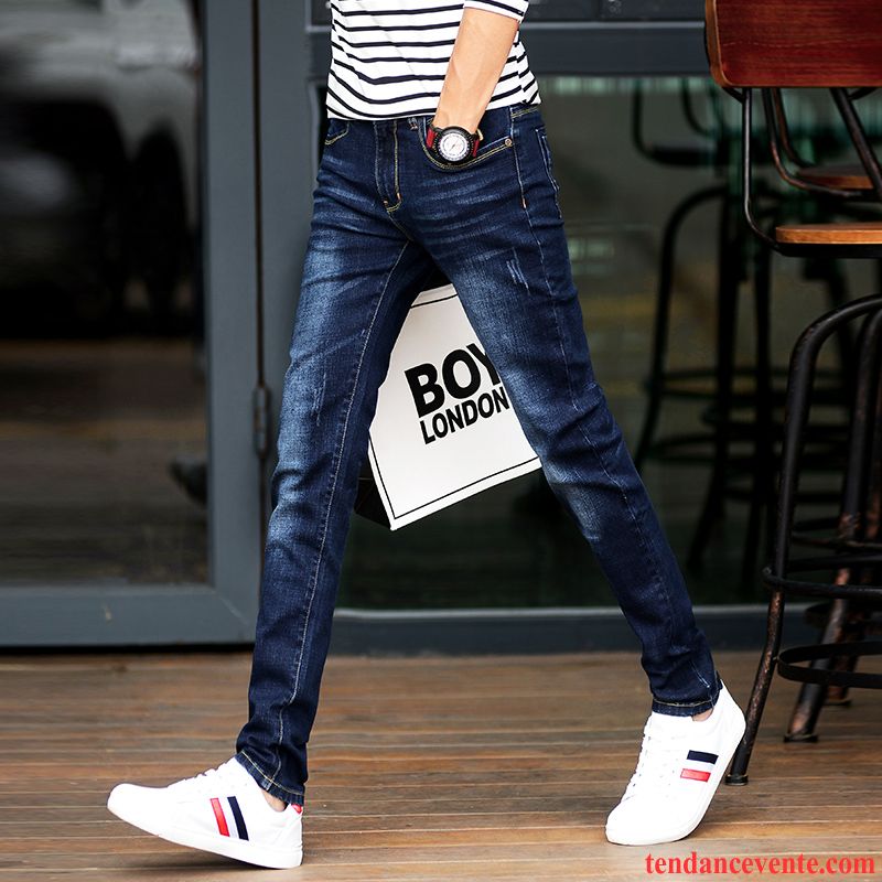 Jeans Homme Pas Cher Taille Haute Pantalon Bleu Slim Plus De Velours Maigre Hiver Homme Extensible L'automne Tendance