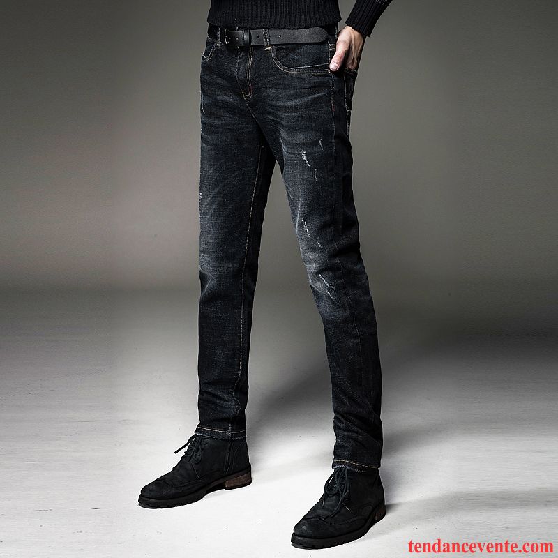 Jeans Homme Promo Hiver Homme L'automne Jambe Droite Slim Pantalon Extensible Tendance Jeunesse Chameau