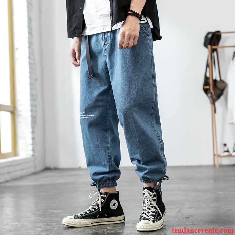 Jeans Homme Rétro Tendance Baggy Jambe Droite Bureau Été Bleu