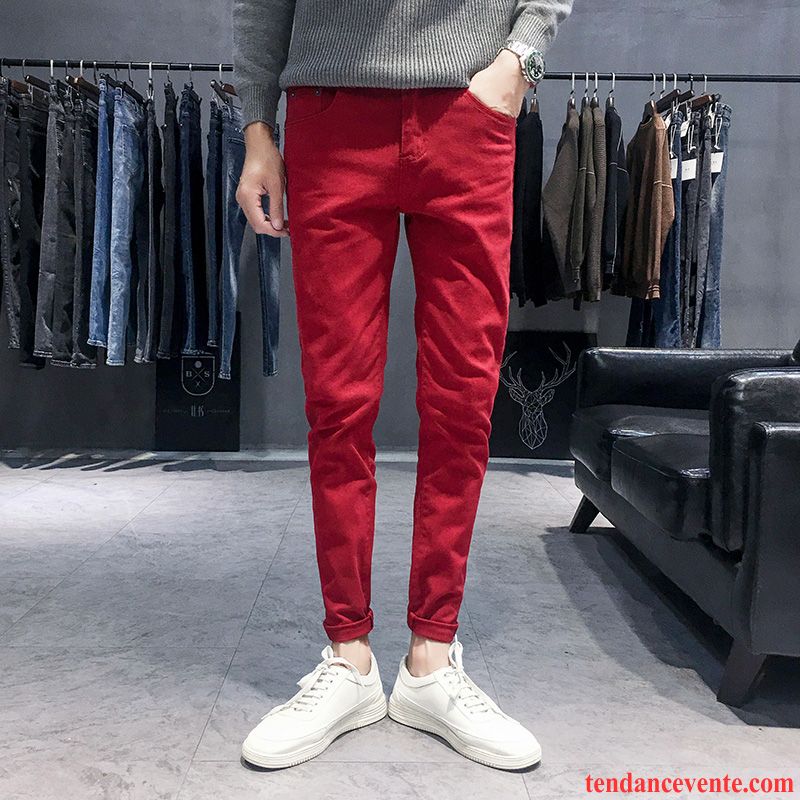 Jeans Homme Slim Beau Mode Maigre Tendance Jeunesse Rouge