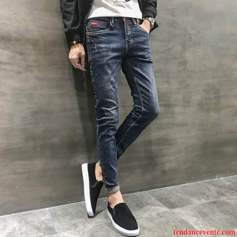 Jeans Homme Slim Troués Extensible L'automne Tous Les Assortis Hiver Noir