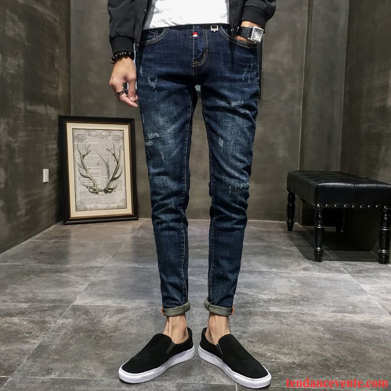 Jeans Homme Slim Troués Extensible L'automne Tous Les Assortis Hiver Noir