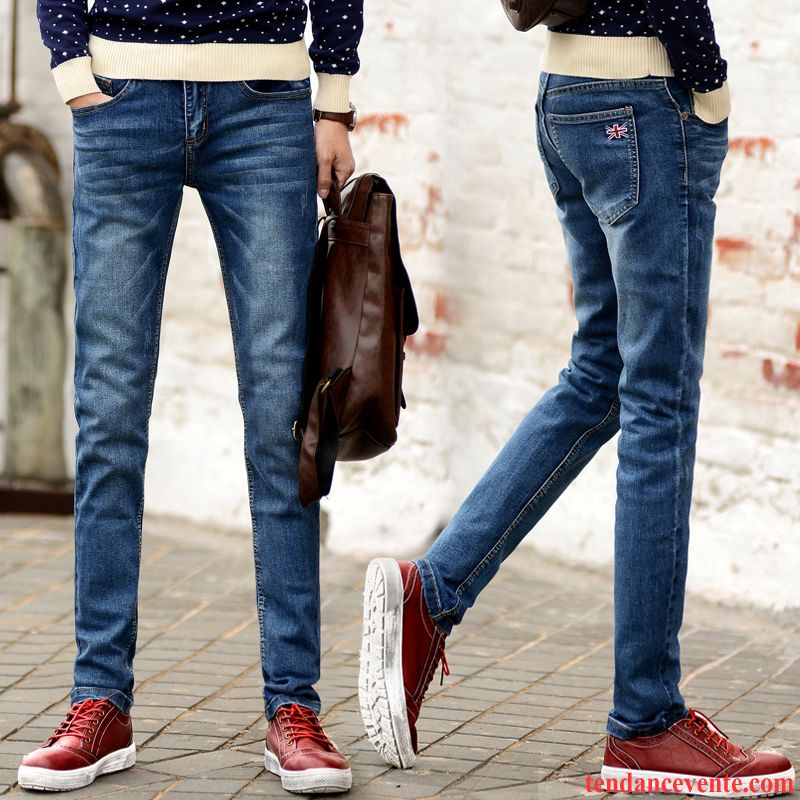 Jeans Homme Tendance Pantalon Renforcé Hiver L'automne Plus De Velours Bleu