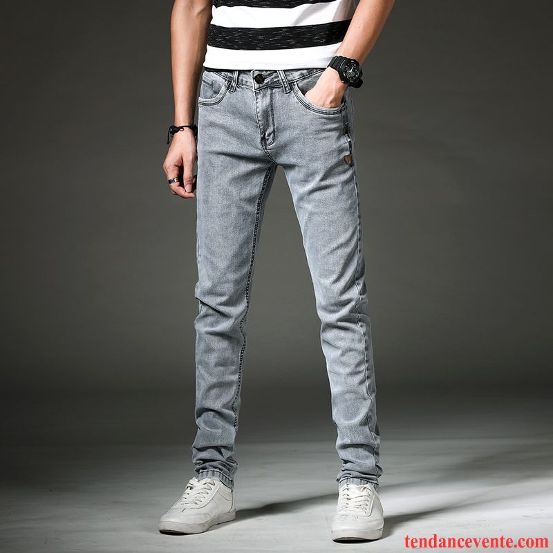 Jeans Homme Été Jambe Droite Printemps Slim Décontractée Tendance Bleu