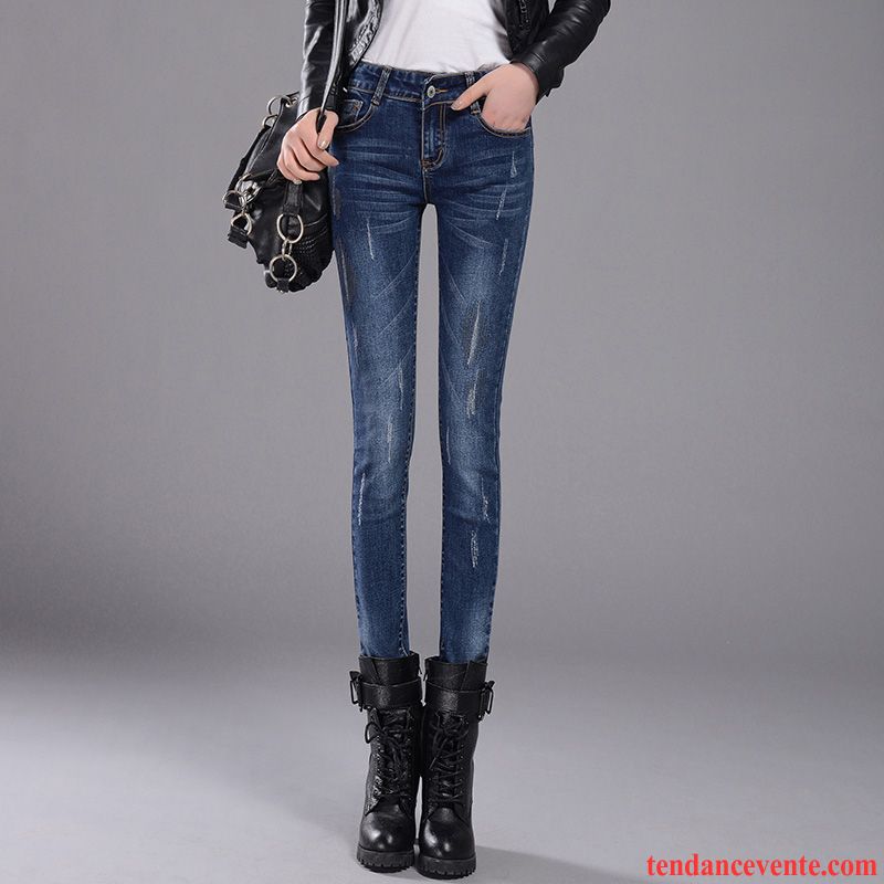 Jeans Pas Cher Femme Mince L'automne Tendance Dame Pantalon Femme Hiver Plus De Velours Renforcé Middle Waisted Lilas