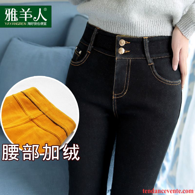 Jeans Taille Basse Bootcut Moulant Taillissime Mince Femme Extensible Plus De Velours Pantalon Forme Haute Cintrée L'automne Renforcé Hiver