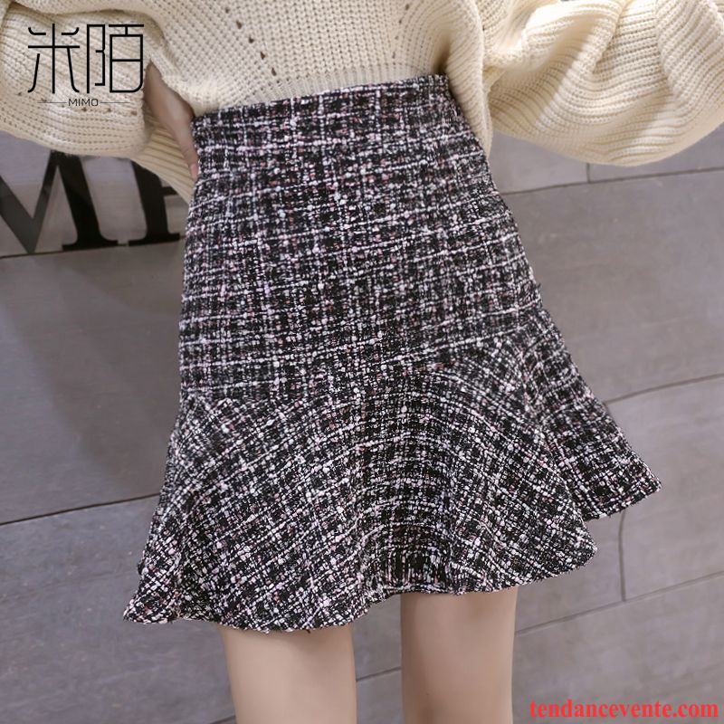 Jupes Femme A Lettre Forme Haute Cintrée Plissé Printemps Hiver En Maille Gris