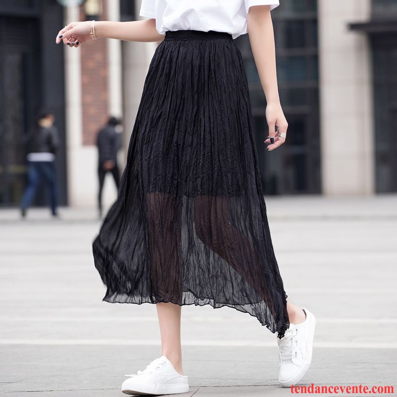 Jupes Femme La Mode Yarn Net Longue Ultra Été Noir