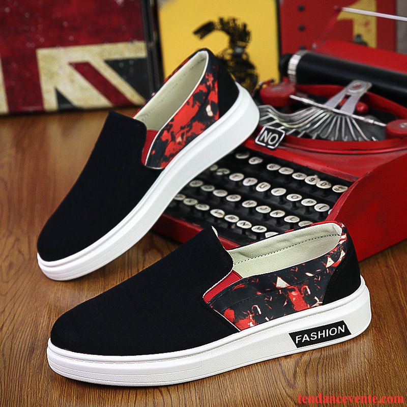 Les Chaussures Mocassins Toile Homme Décontractée Tendance Hiver Imprimé Semelle Épaisse Chaussures De Skate Slip-on Pas Cher