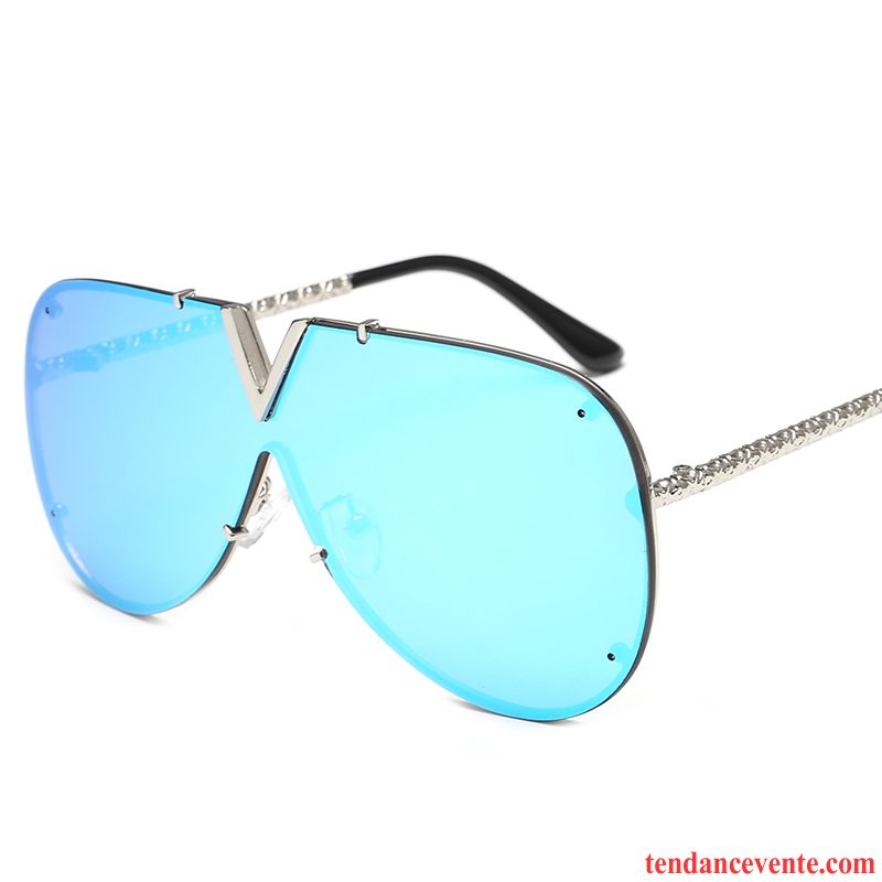 Lunettes De Soleil Femme Visage Rond Gros Réfléchissant Personnalité Homme Tissu Violet Or Gris