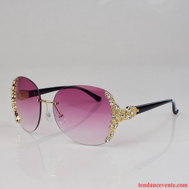 Lunettes De Soleil Femme Élégant Célébrité Avant-garde Diamant Visage Rond Simple Violet Foncé