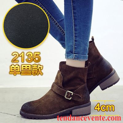 Magasin De Chaussure Bottes Plus De Velours Hiver Épais Matelassé Angleterre L'automne Cuir Véritable Rétro Femme Délavé En Daim