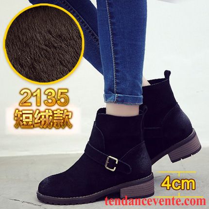 Magasin De Chaussure Bottes Plus De Velours Hiver Épais Matelassé Angleterre L'automne Cuir Véritable Rétro Femme Délavé En Daim