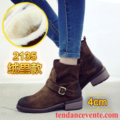 Magasin De Chaussure Bottes Plus De Velours Hiver Épais Matelassé Angleterre L'automne Cuir Véritable Rétro Femme Délavé En Daim