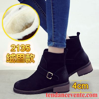 Magasin De Chaussure Bottes Plus De Velours Hiver Épais Matelassé Angleterre L'automne Cuir Véritable Rétro Femme Délavé En Daim