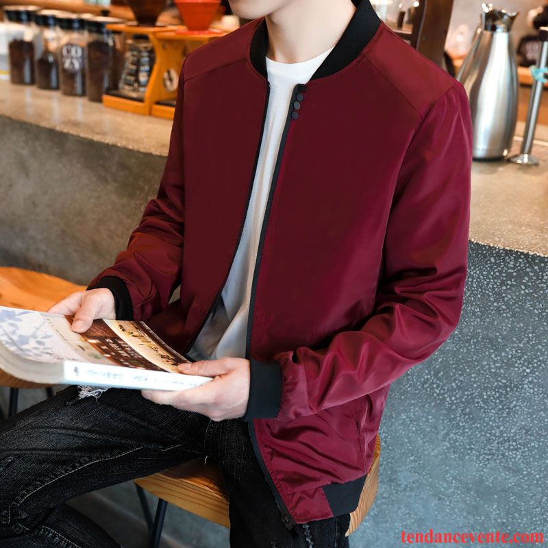 Magasin Veste Homme Rouge Décontractée Pardessus L'automne Jeunesse Veste Tous Les Assortis Beau Homme Vêtements De Baseball Tendance Une Veste Printemps Mauve