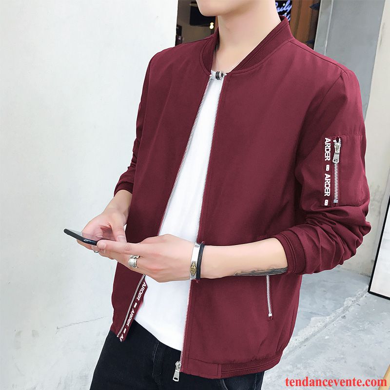 Magasin Veste Homme Rouge Décontractée Pardessus L'automne Jeunesse Veste Tous Les Assortis Beau Homme Vêtements De Baseball Tendance Une Veste Printemps Mauve