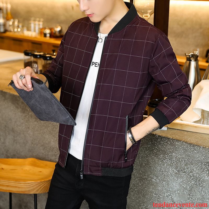 Magasin Veste Homme Rouge Décontractée Pardessus L'automne Jeunesse Veste Tous Les Assortis Beau Homme Vêtements De Baseball Tendance Une Veste Printemps Mauve