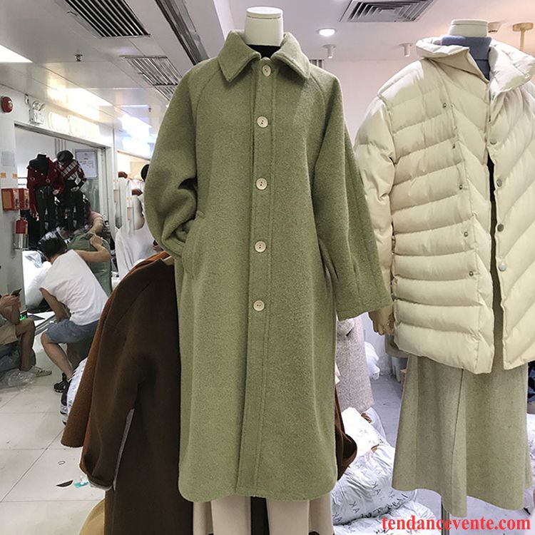 Manteau A Capuche Femme Renforcé Étudiant De Laine Longue Vert L'automne Pardessus Manteau Femme La Mode Hiver Crème