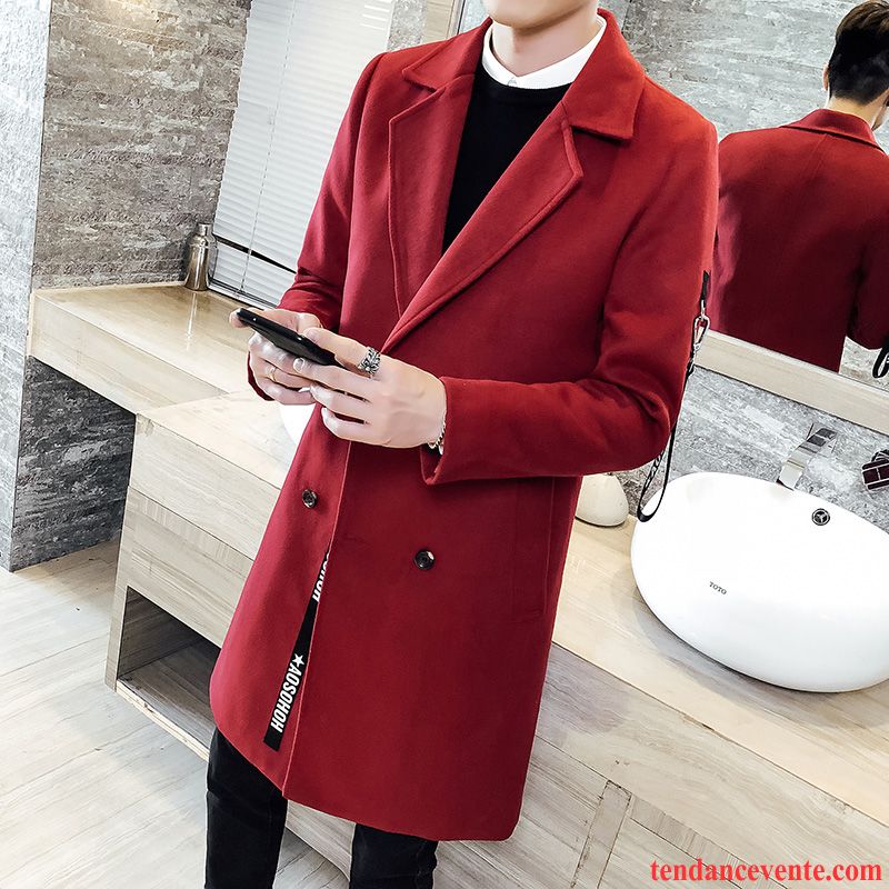 Manteau Avec Manche En Cuir Homme Homme Tendance Trier Les Boutons Pardessus Jeunesse Slim Hiver Manteau Longue Coupe Vent Rouge L'automne Rose