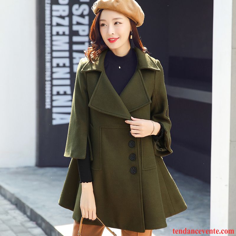 Manteau Chic Et Chaud Femme Militaire Vert Pardessus Longue De Laine L'automne Tendance Hiver Renforcé Manteau Lawngreen