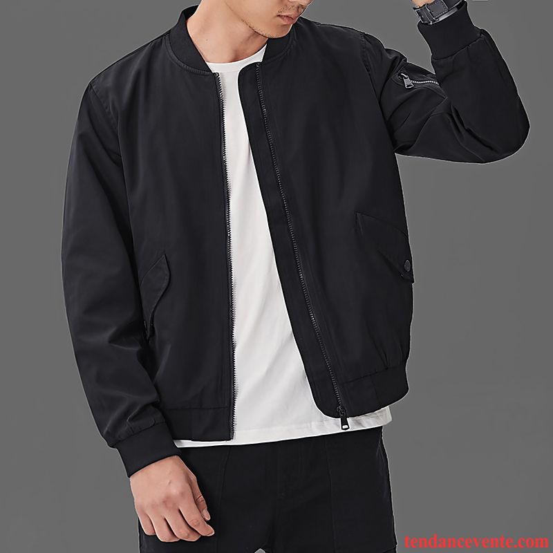 Manteau Chic Homme Pilote Une Veste Vêtements De Baseball Pardessus Slim Homme Tendance Beau Décontractée L'automne Noir Tous Les Assortis Printemps Vert Pas Cher