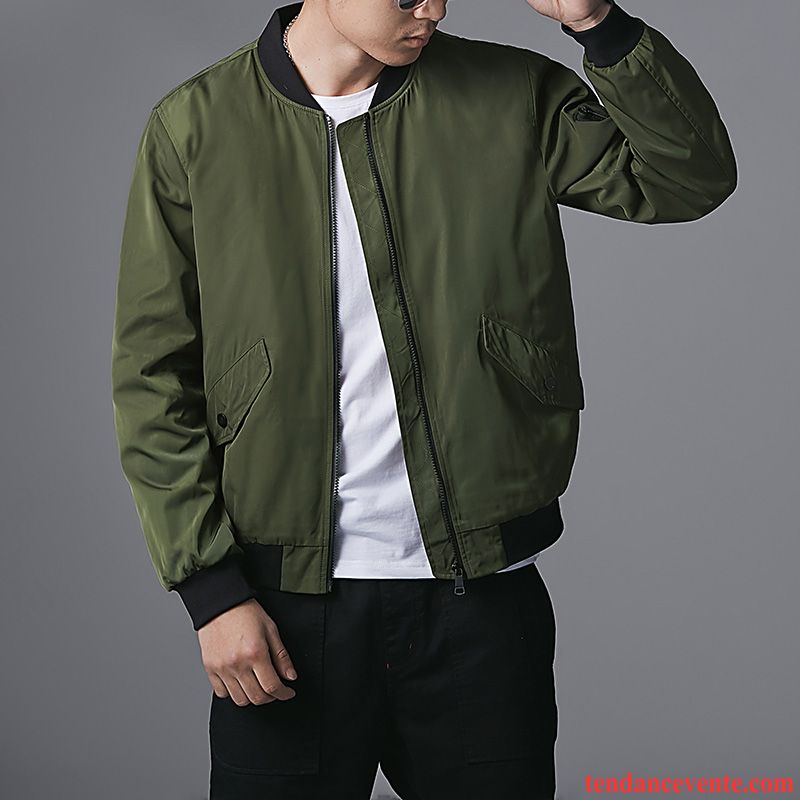 Manteau Chic Homme Pilote Une Veste Vêtements De Baseball Pardessus Slim Homme Tendance Beau Décontractée L'automne Noir Tous Les Assortis Printemps Vert Pas Cher