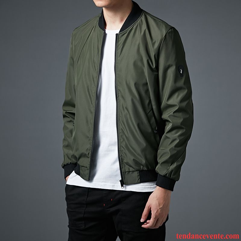 Manteau Chic Homme Pilote Une Veste Vêtements De Baseball Pardessus Slim Homme Tendance Beau Décontractée L'automne Noir Tous Les Assortis Printemps Vert Pas Cher