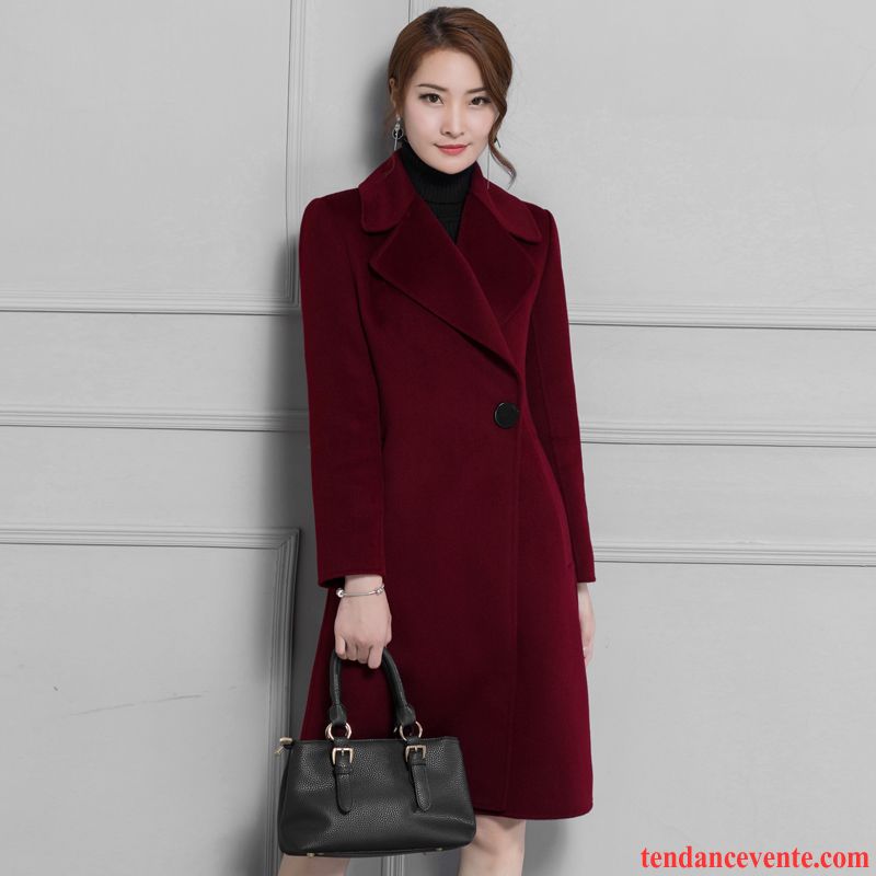 Manteau Classique Femme Femme L'automne Revers Roulé Rouge Tous Les Assortis Coupe Vent Manteau Tempérament Hiver Longue Reversible Pas Cher