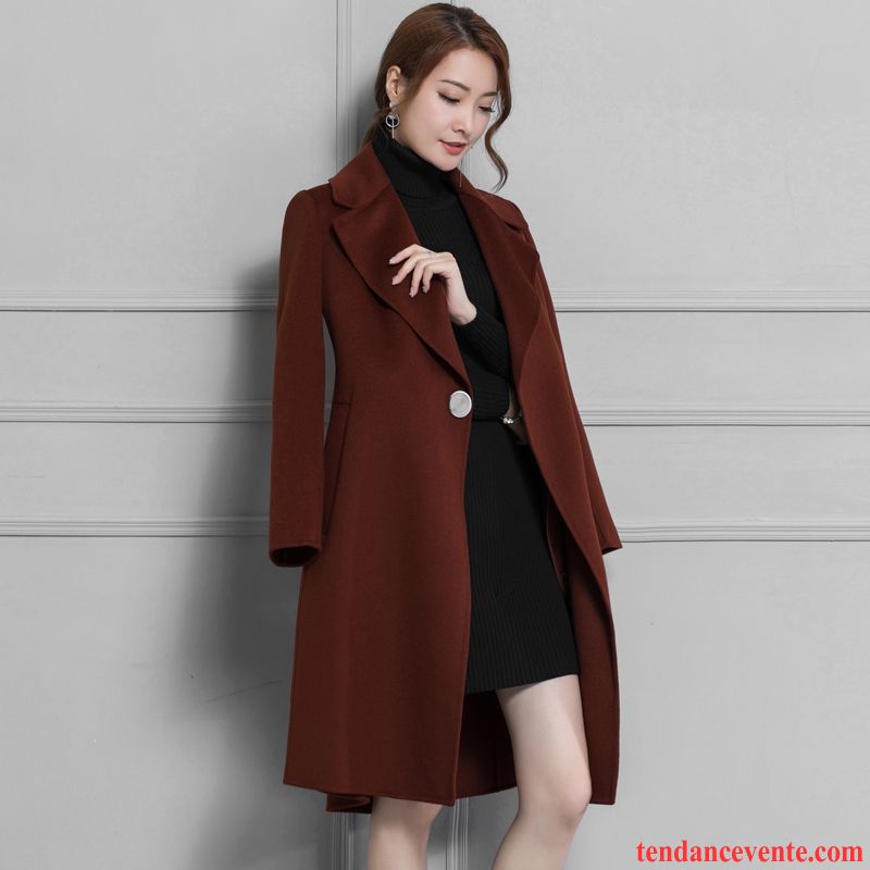 Manteau Classique Femme Femme L'automne Revers Roulé Rouge Tous Les Assortis Coupe Vent Manteau Tempérament Hiver Longue Reversible Pas Cher